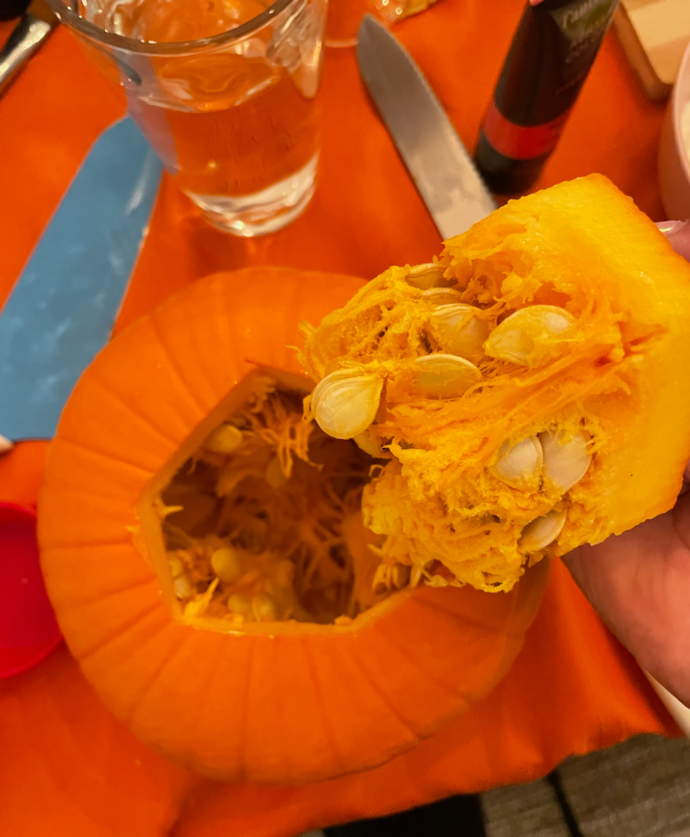 \u200bThe inside of a pumpkin.