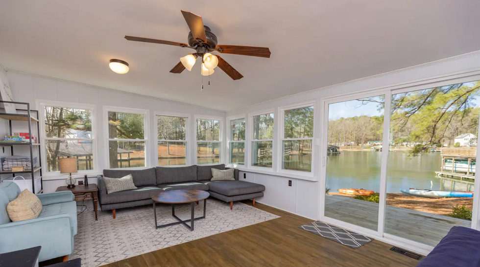 \u200bThe living room overlooking Lake Gaston.