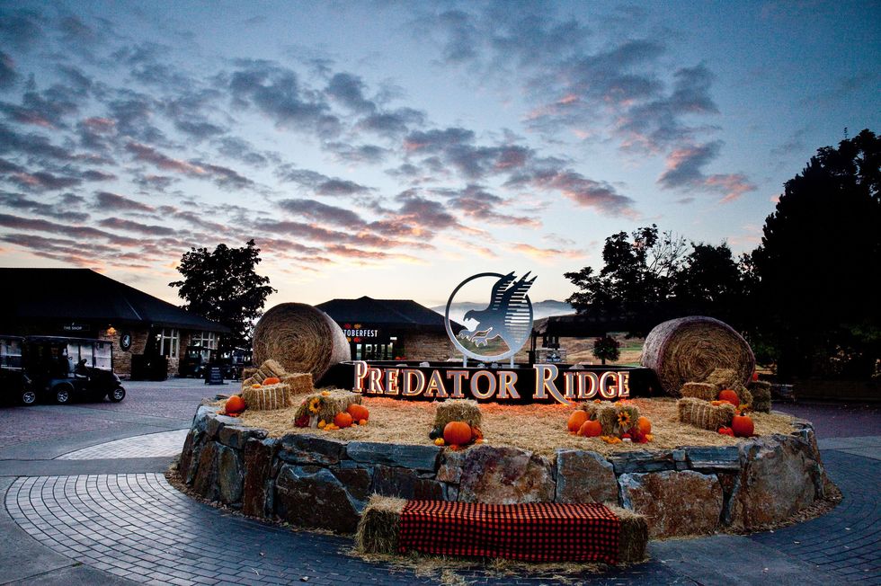 \u200bThe Predator Ridge gate decorate for fall.