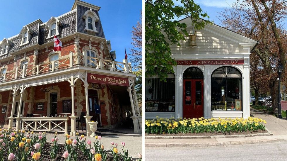\u200bThe Prince of Wales hotel in Niagara-on-the-Lake. Right: An apothecary in Niagara-on-the-Lake.