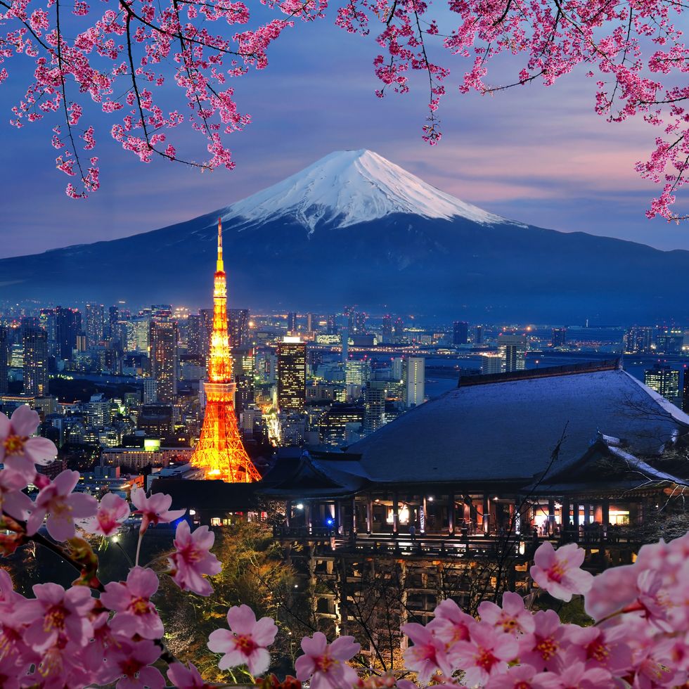 \u200bTokyo Tower and Mount Fuji in Japan.