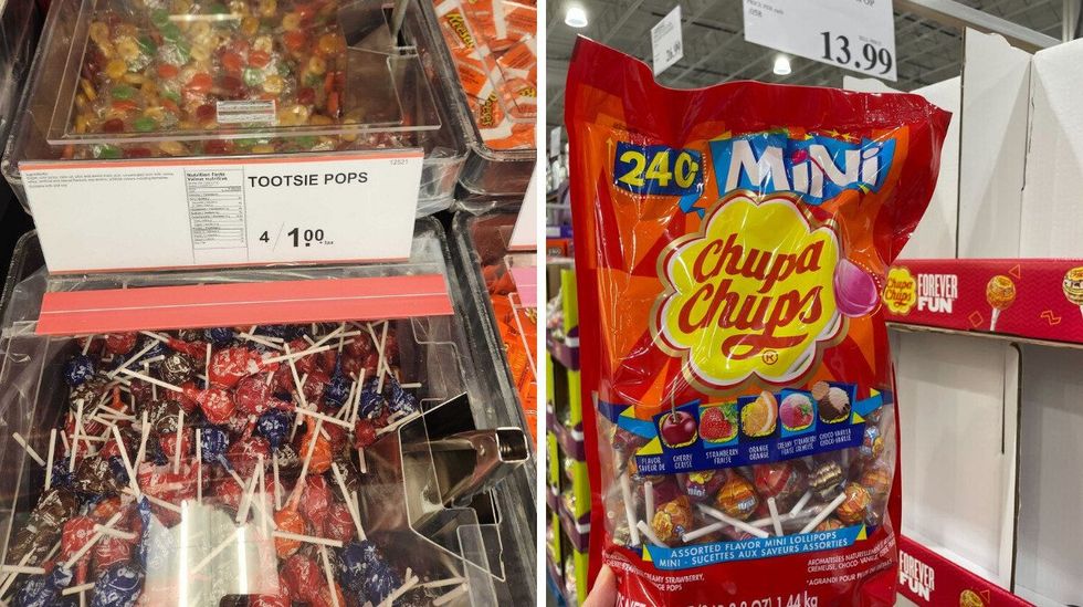 \u200bTootsie Pops at Bulk Barn. Right: Chupa Chups at Costco.
