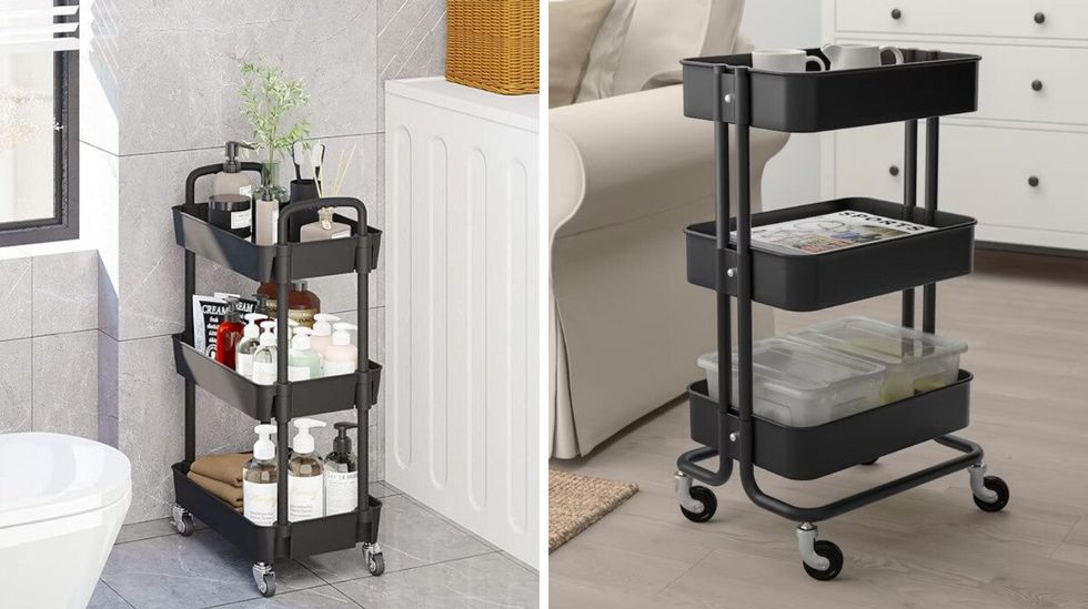 \u200bUDEAR Chariot utilitaire du Amazon. Droite : R\u00c5SKOG Desserte du IKEA.