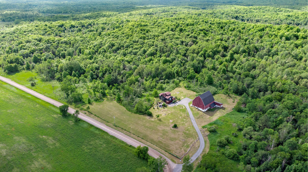 \u200bView of the property surrounded by a forest.