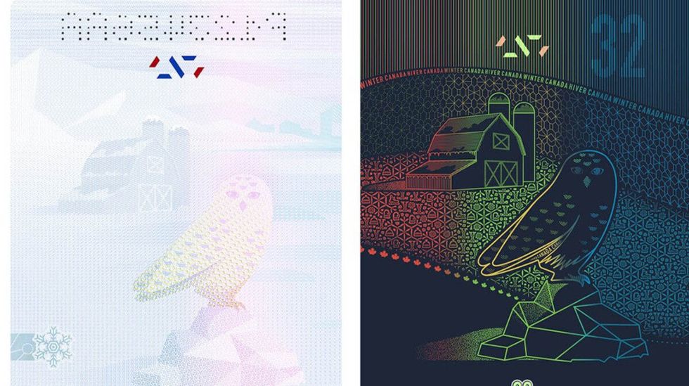 \u200bVisa pages in Canada's new passport.