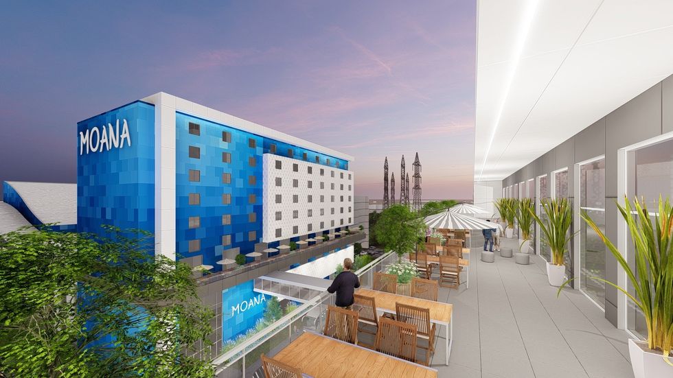 \u200bVue de la terrasse de l'h\u00f4tel.