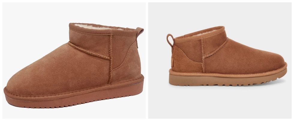 UGG. Droite : Mini bottes Amazon.