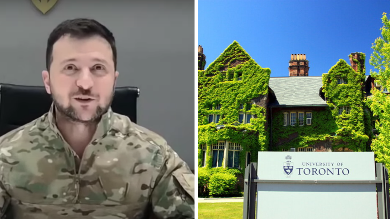 Ukrainian President Volodymyr Zelenskyy. Right: University of Toronto.