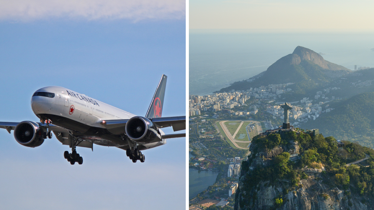 Un avion. Droite : Le Brésil.