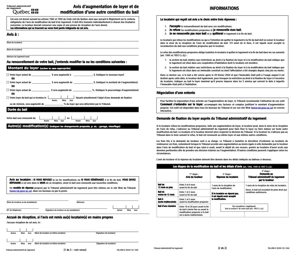 Un avis d'augmentation de loyer du TAL.
