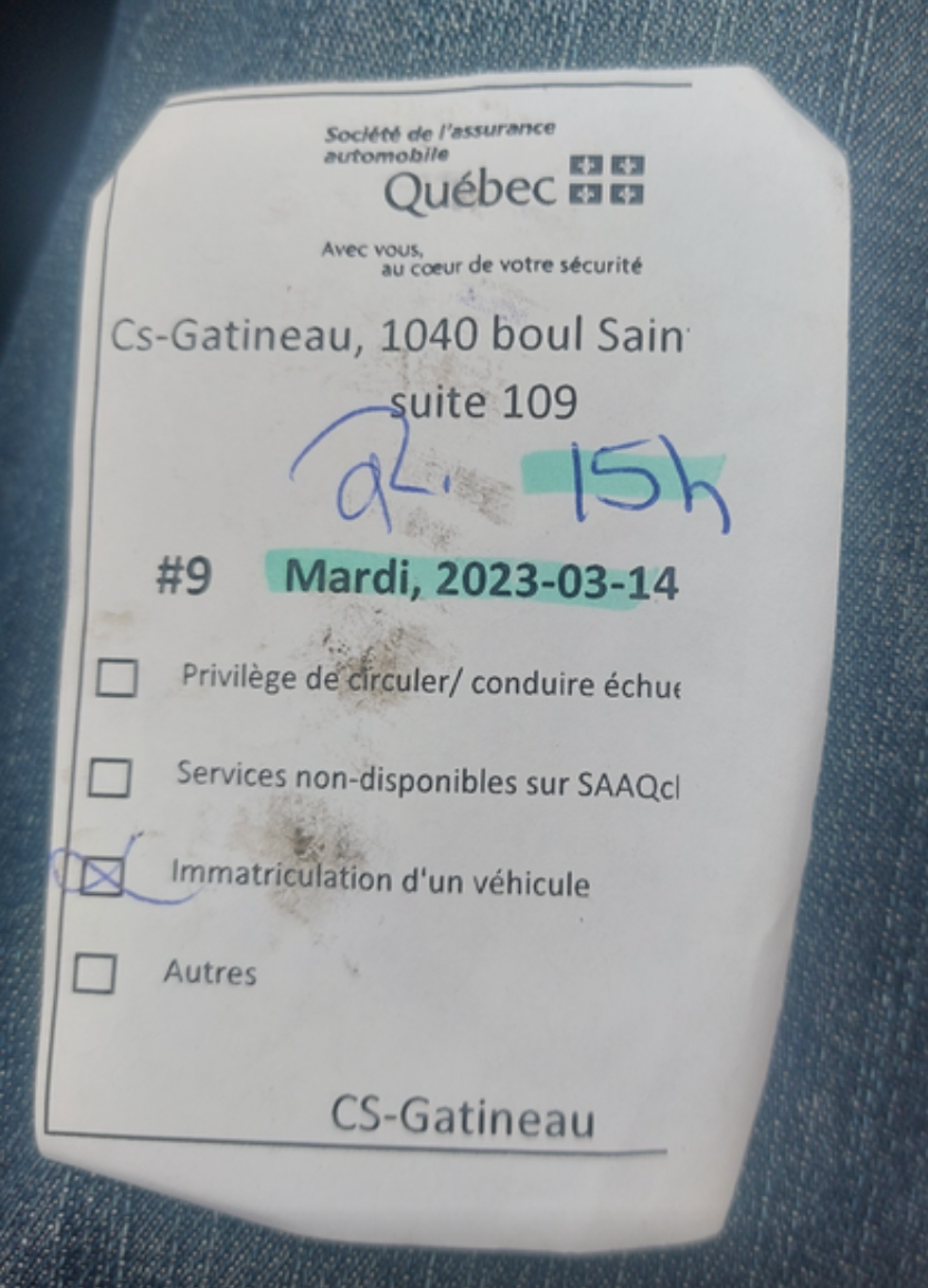 Un billet de la SAAQ.