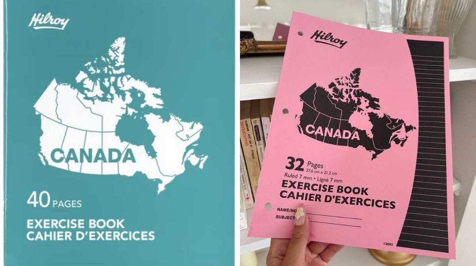 Un cahier Canada sans Terre-Neuve et Cap-Breton. Droite : Un cahier Canada avec la carte compl\u00e8te du pays.