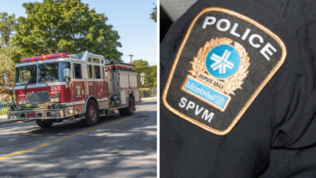 Un camion citerne à Montréal. Droite : Le SPVM.