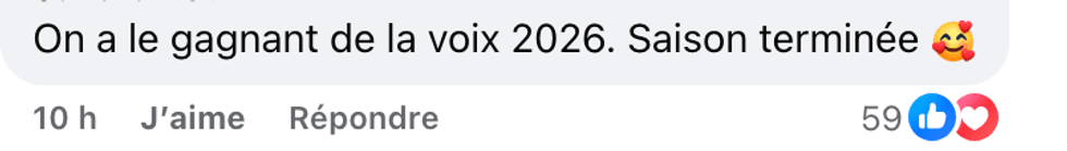 Un commentaire au sujet de Olympe laiss\u00e9 sur la page Facebook de La Voix.