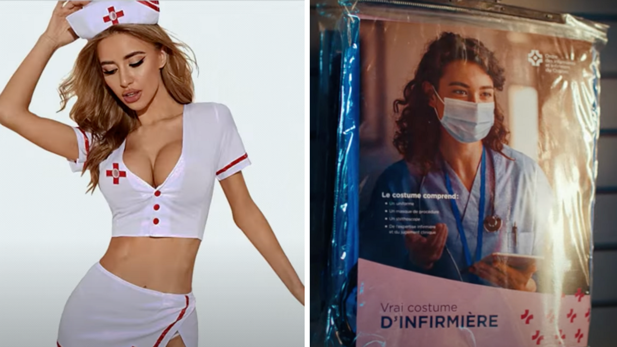 Un costume d'infirmière sexy. Droite : Un vrai costume d'infirmière.
