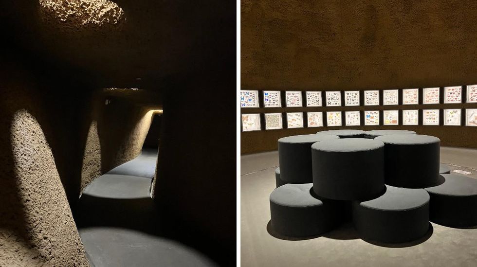 Un couloir souterrain dans l'Insectarium de Montr\u00e9al. Droite : Une salle d'\u00e9chantillons dans l'Insectarium de Montr\u00e9al.