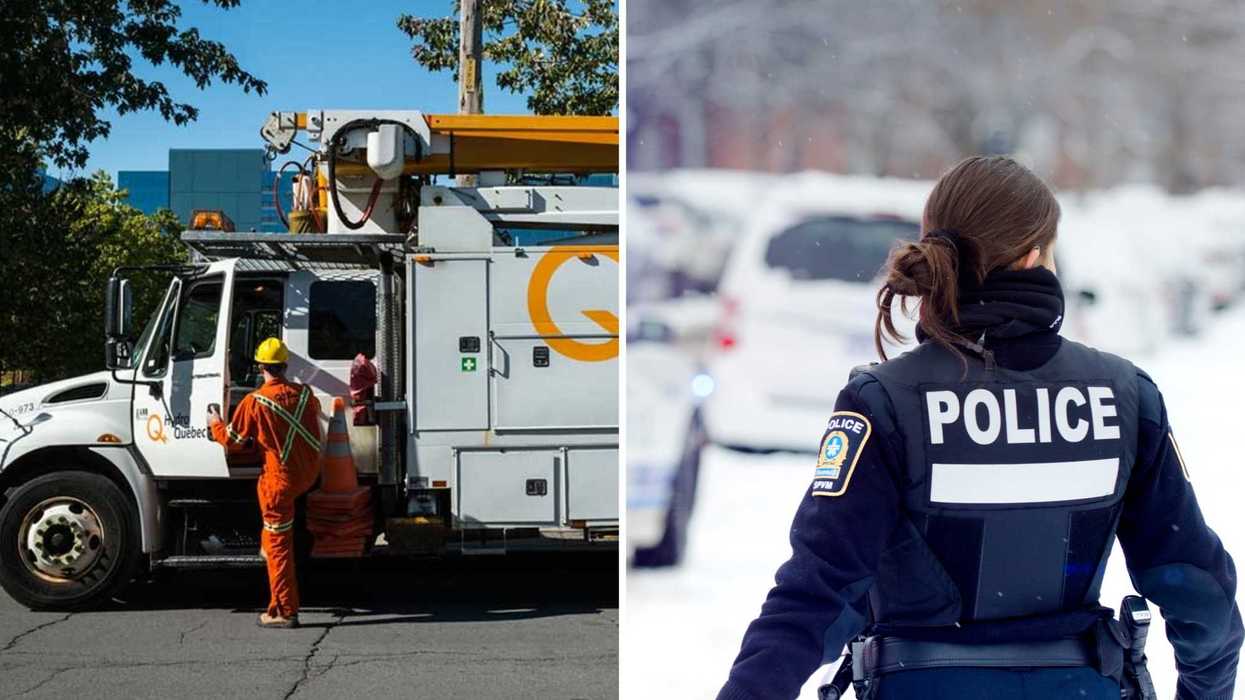 Un employé d'Hydro-Québec. Droite : une policière du SPVM.