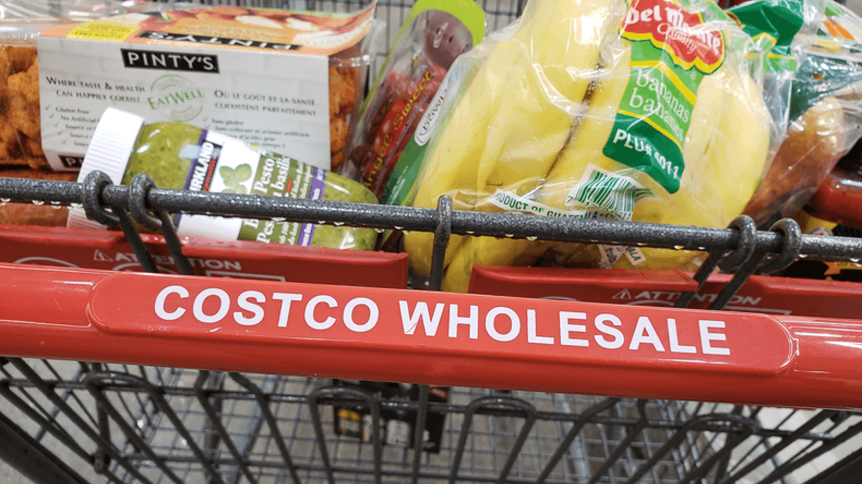 Un panier du Costco avec des aliments dedans.