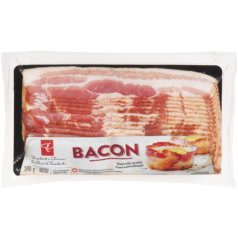 Un paquet de bacon Choix du Pr\u00e9sident sur fond blanc.