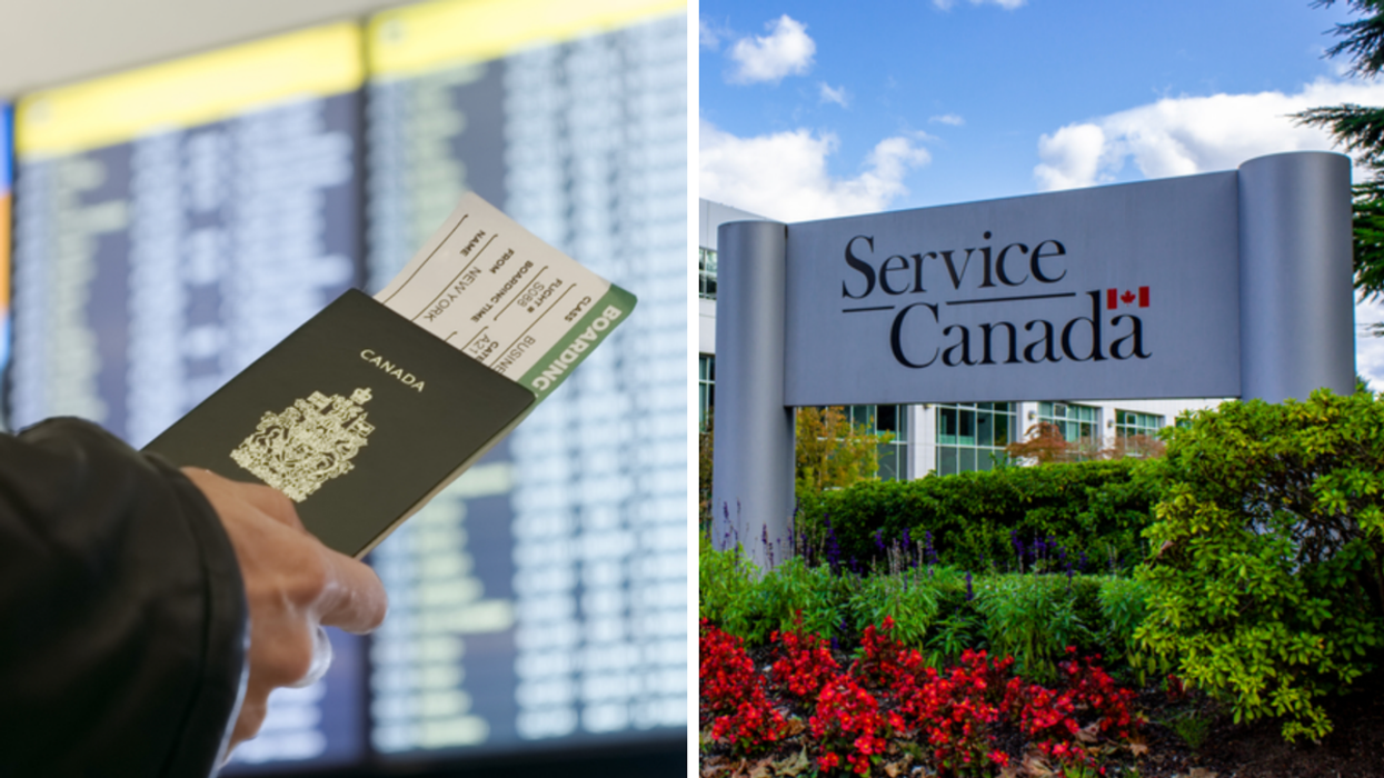Un passeport canadien. Droite : Service Canada.
