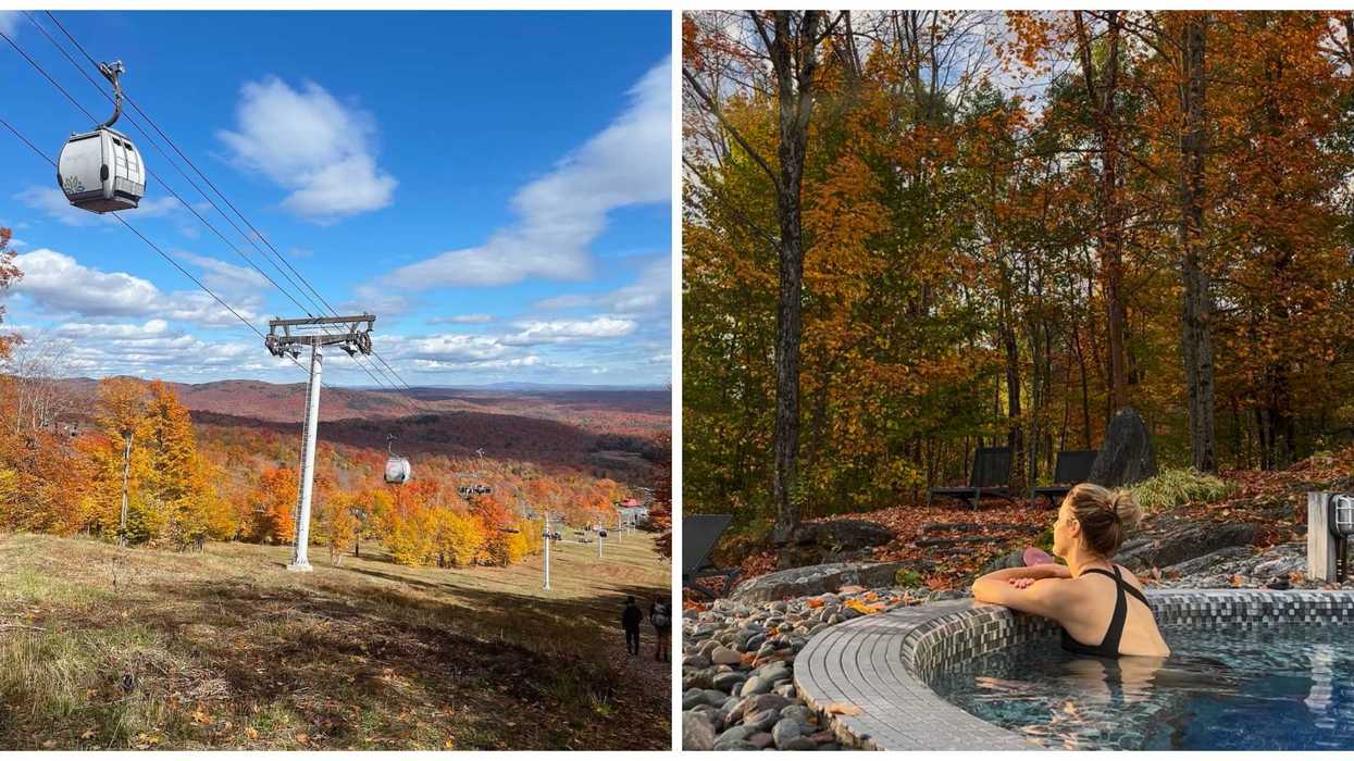 Un paysage dans le coin de Eastman. Droite : Une personne au spa Eastman.