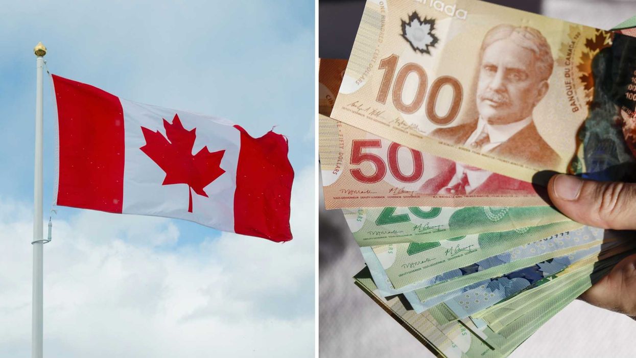 Un rapeau du canada. Droite : de l'argent canadien.