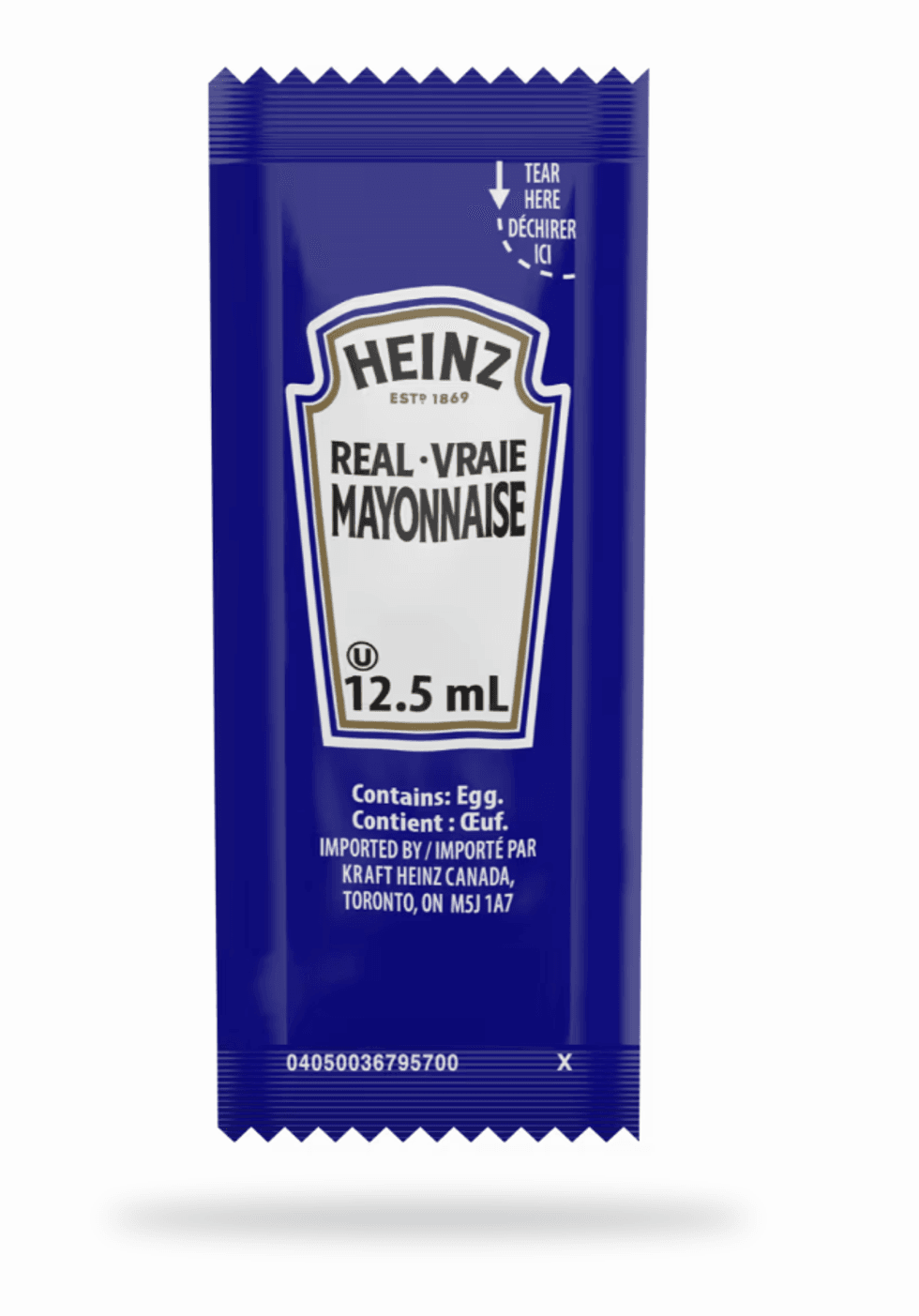 Un sachet de Vraie mayonnaise Heinz.