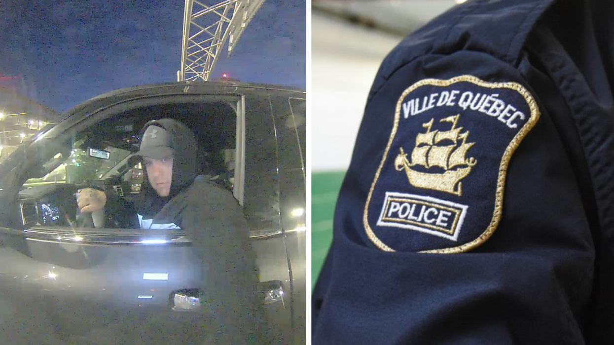 Un suspect de vol. Droite : Le SPVQ.