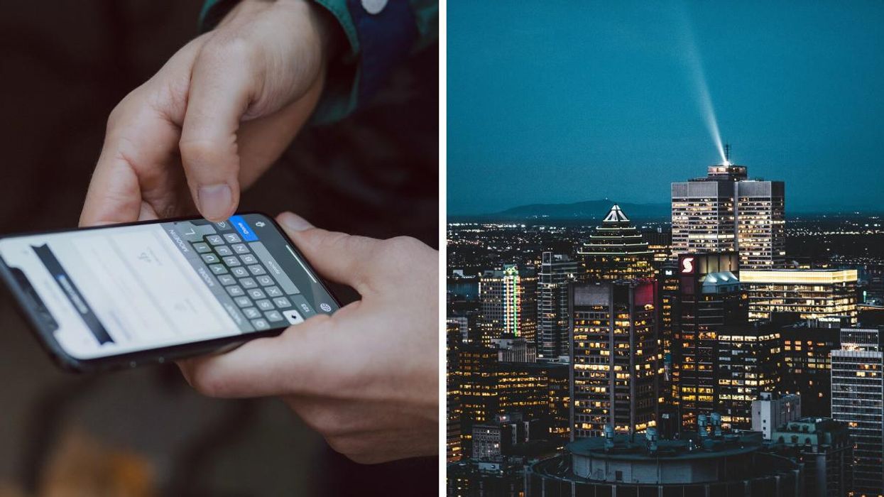 Un téléphone. Droite : Montréal.