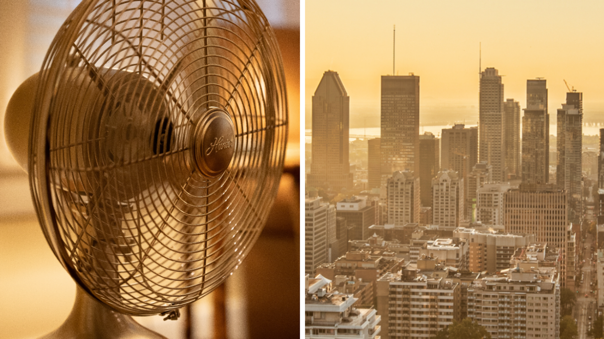Un ventilateur. Droite : La vue de Montréal.