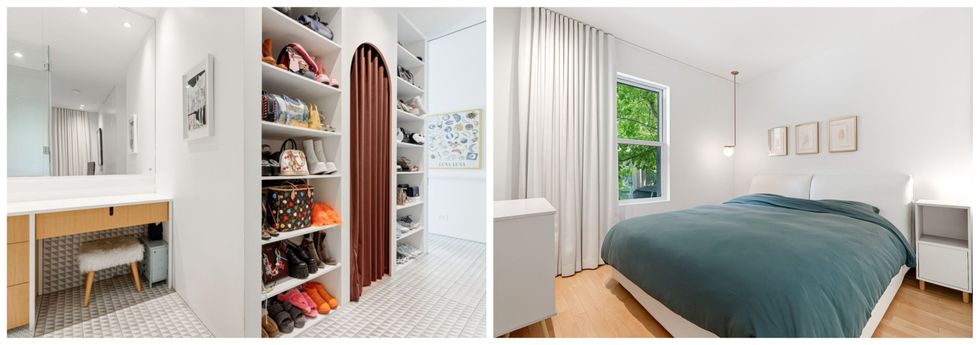 Un walk-in. Droite : La chambre principale.