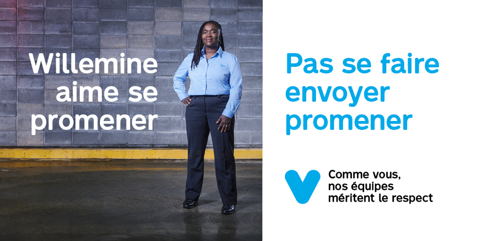 Une affiche o\u00f9 on peut voir un.e employ\u00e9.e qui \u00ab aime se promener \u00bb tout en ne souhaitant \u00ab pas se faire envoyer promener \u00bb.