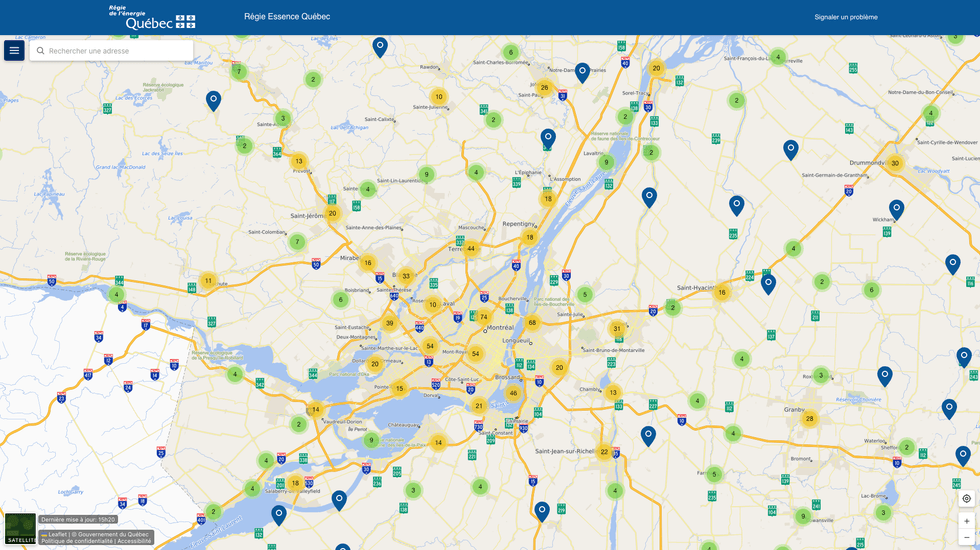 Une capture d'\u00e9cran de R\u00e9gie essence Qu\u00e9bec