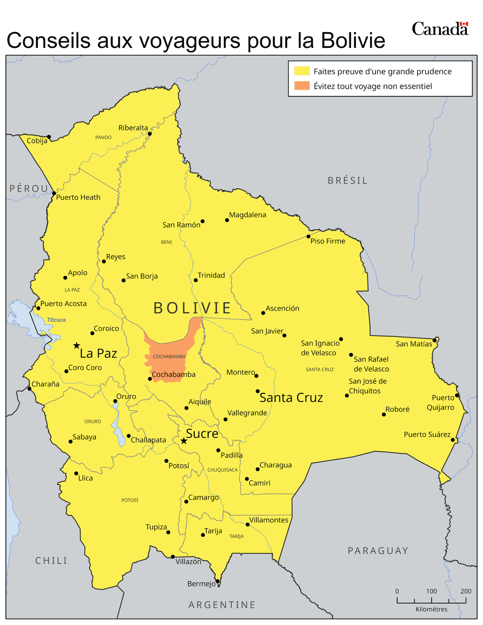 Une carte de la Bolivie.