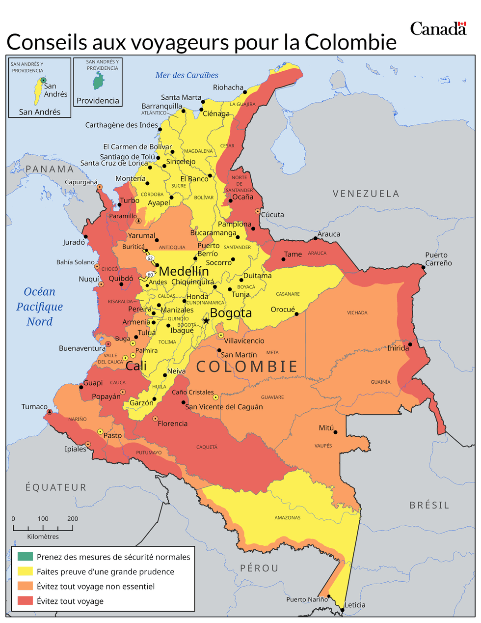 Une carte de la Colombie.