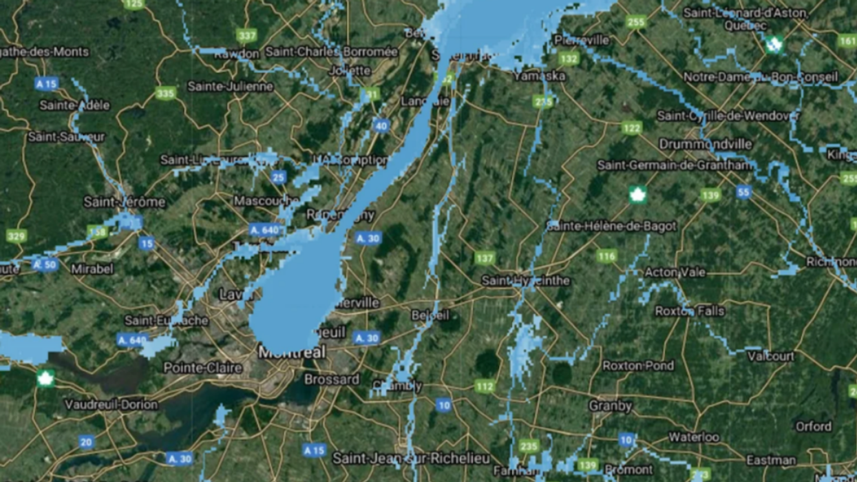 Une carte qui dévoile l'impact des futures inondations au Québec.