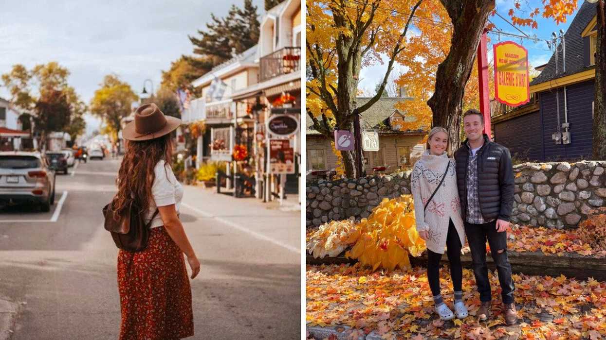 Une femme à Baie-Saint-Paul. Droite : Couple à Baie-Saint-Paul au Québec.