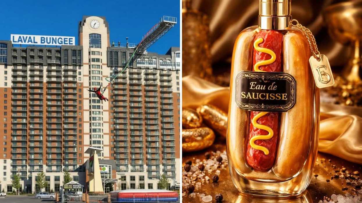 Une image de Tourisme Laval. Droite : une fausse eau de saucisse.