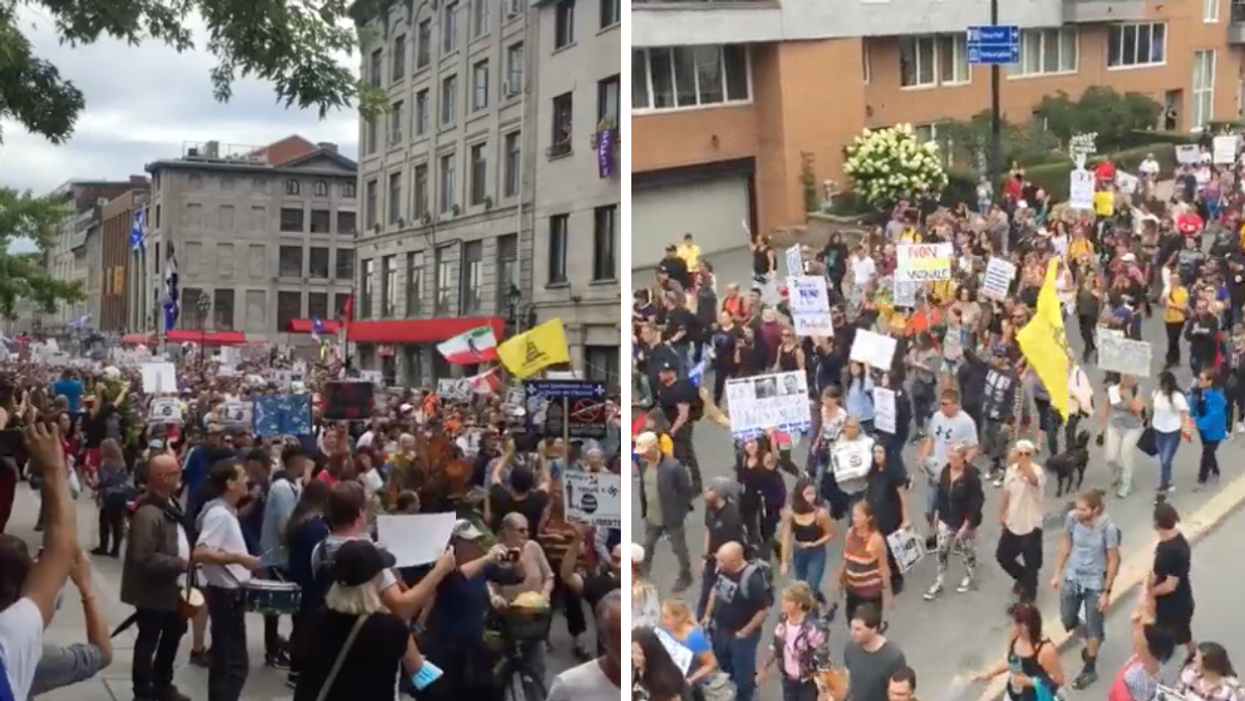 Une immense manifestation contre le passeport vaccinal à Montréal