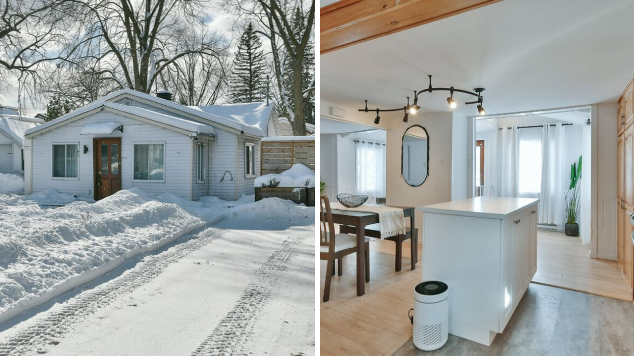 Une maison à vendre au Québec, près de Montréal. Droite : L'intérieur rénové d'une maison à vendre à Bois-des-Filion.