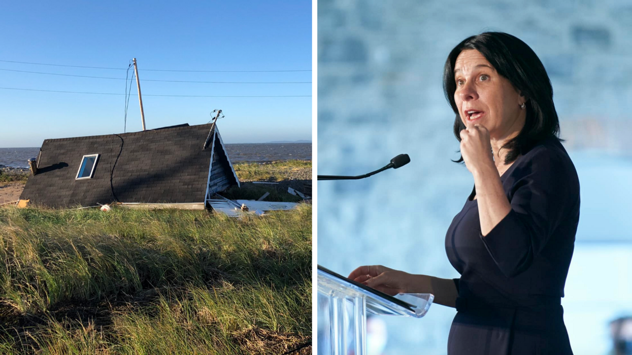 Une maison détruite par l'ouragan Fiona. Droite : Valérie Plante.