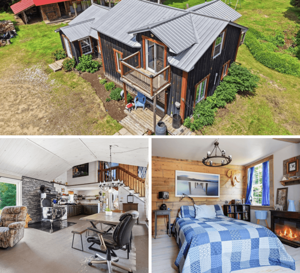 Une maison. En bas : une cuisine et une chambre \u00e0 coucher.