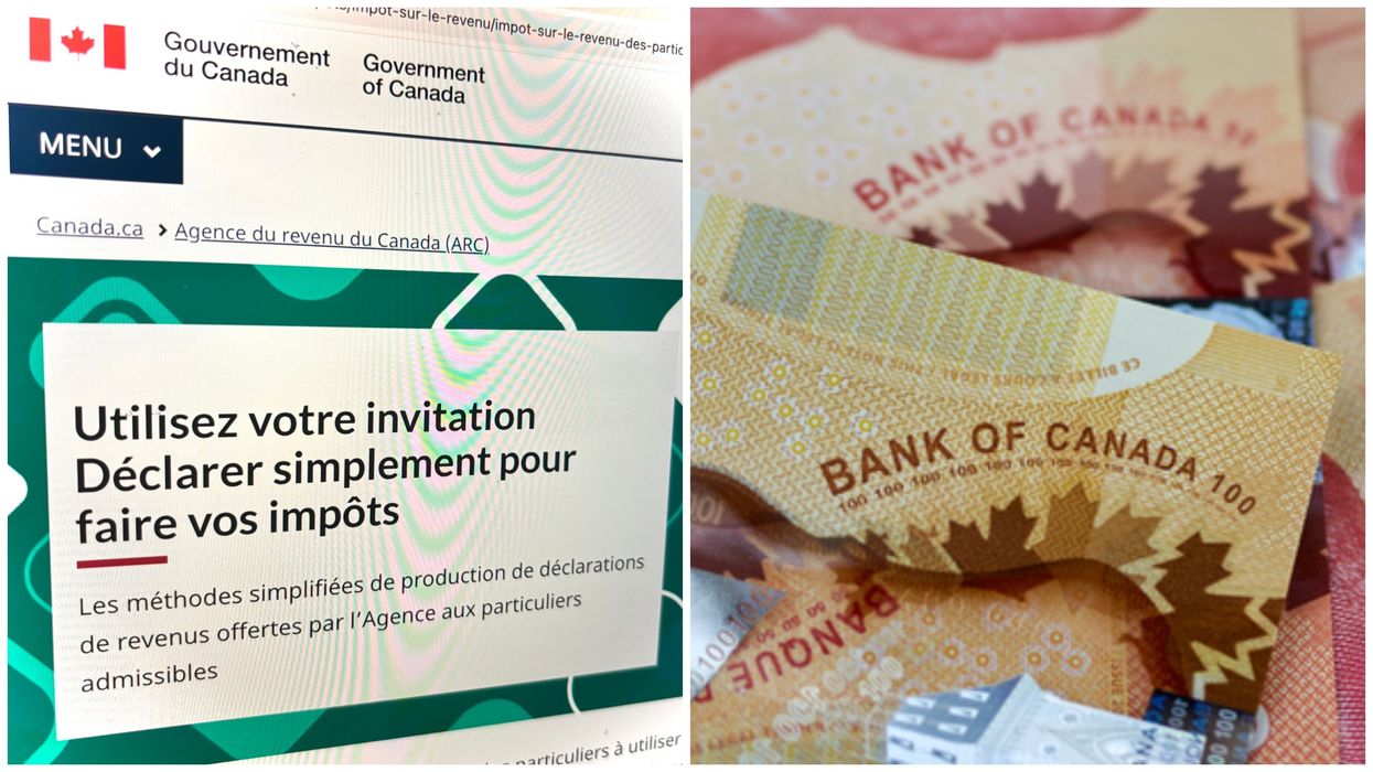 Une page Web. À droite : de l'argent canadien.