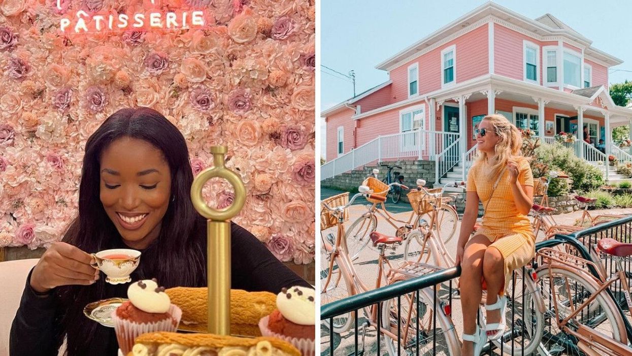Une personne à l'Atelier Marjorie. Droite : Une personne à la galerie Champagne et Paradis.