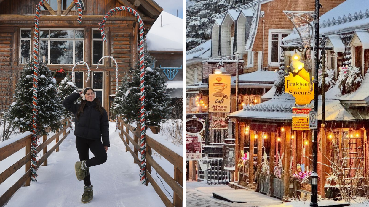 Une personne à  l’Auberge du Lac Taureau. Droite : Baie-Saint-Paul.