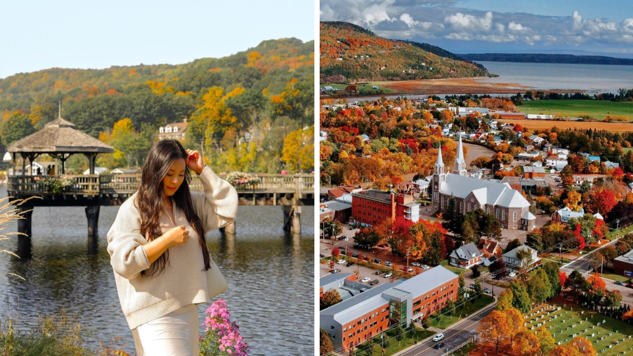 Une personne à North Hatley. Droite : Baie-Saint-Paul, Québec.