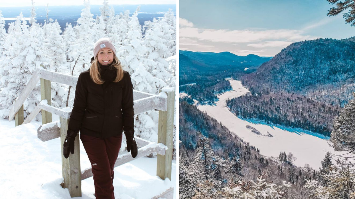 Une personne au parc national des Monts-Valin. Droite : Le parc national de la Jacques-Cartier.