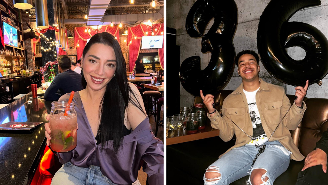 Une personne avec un verre à la main à La Belle et La Boeuf. Droite : Une personne célébrant son anniversaire au Shaker.