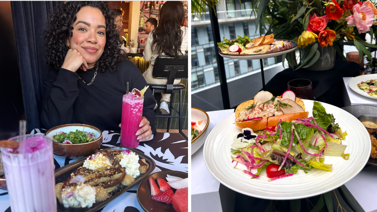 Une personne devant un brunch gourmand chez Le Piel Canela. Droite : Les plars de la Terrasse Alizé.