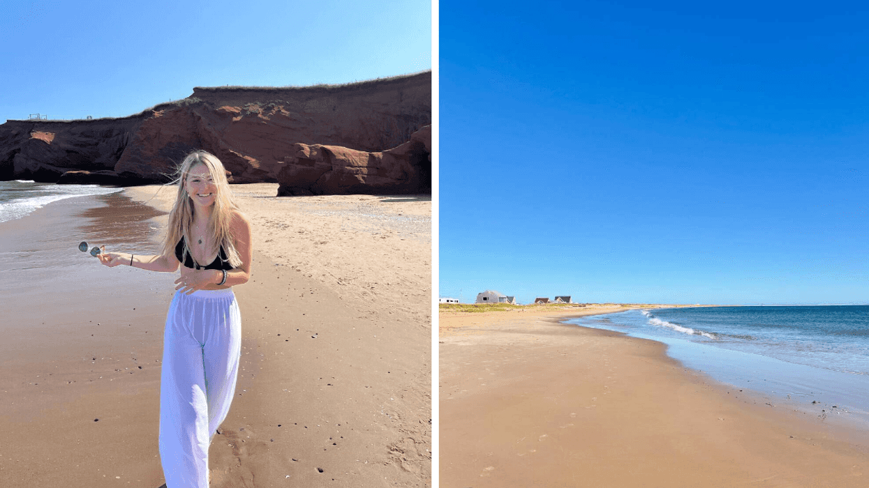 Une personne sur la plage de la Dune du Sud. Droite : La plage de la Dune du Sud.